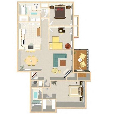 Floor plan for 3 beds, 2 baths, 1303 sqft